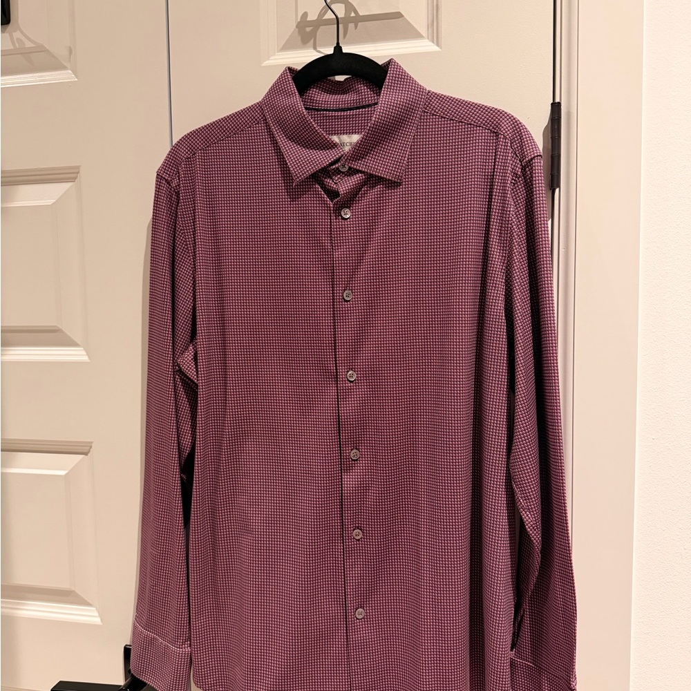 Bugatchi Men's Maroon Checkered Button Down Shirt